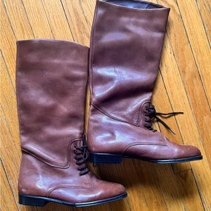 Vintage Brown Leather Riding Boots, Equestrian Style with Laces, Size 7 1/2
